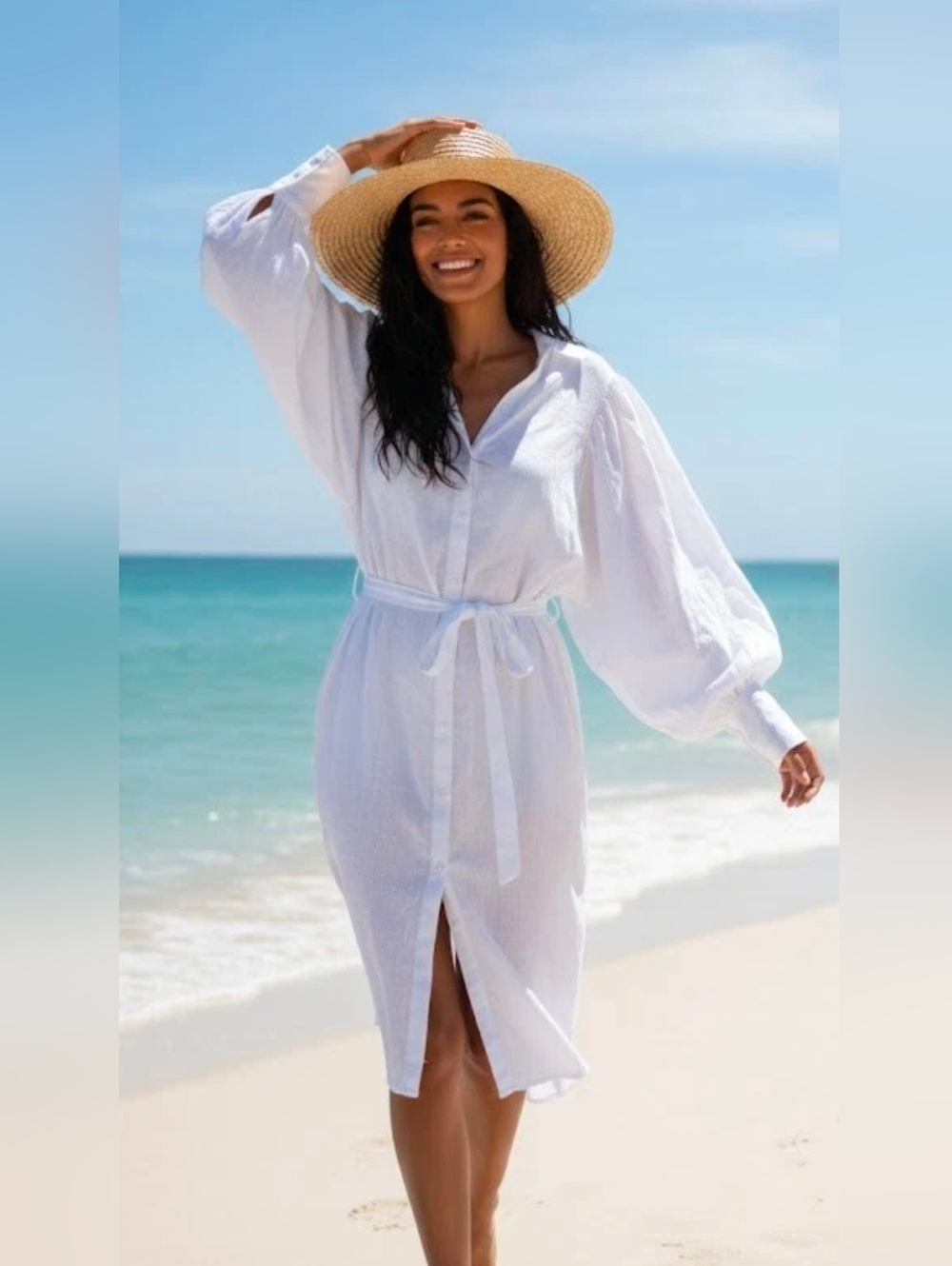 NWT Johanna Ortiz x H&M Oversized Linen Shirt Dress in White Puff Sleeve XXL